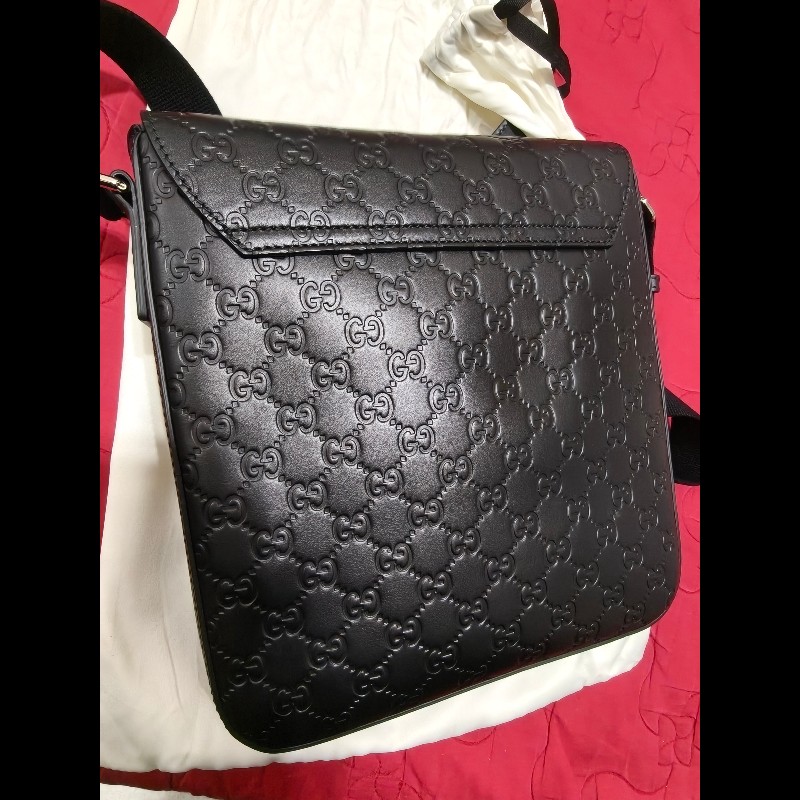 Gucci Signature 黑色扣鎖掀蓋斜側背包406368-CWCBX-1000-7