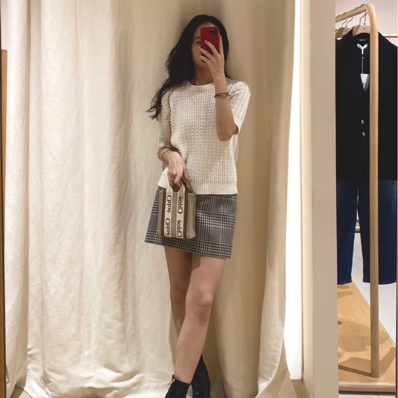 Chloe’ 蔻依 Woody North South 亞麻帆布皮革飾邊直立手提/斜背包(咖啡色)-1