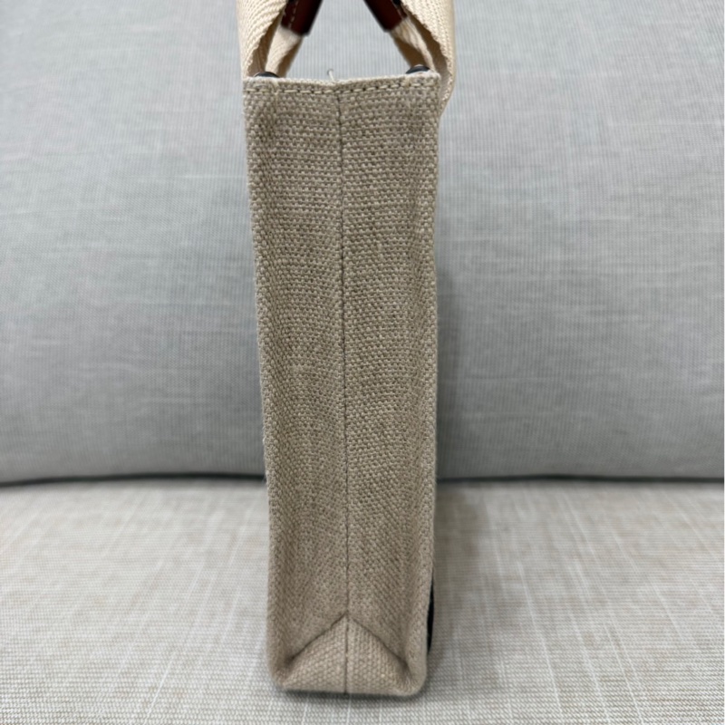 Chloe’ 蔻依 Woody North South 亞麻帆布皮革飾邊直立手提/斜背包(咖啡色)-9