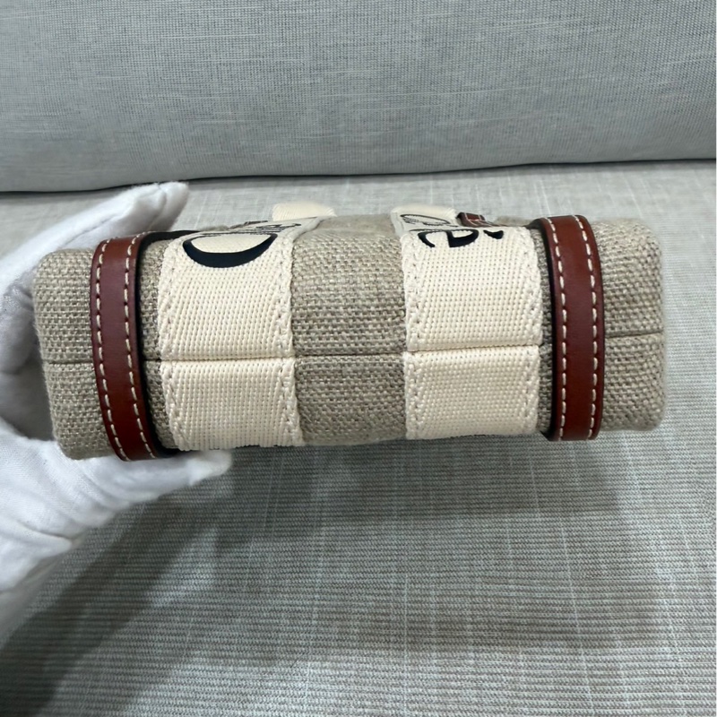 Chloe’ 蔻依 Woody North South 亞麻帆布皮革飾邊直立手提/斜背包(咖啡色)-14