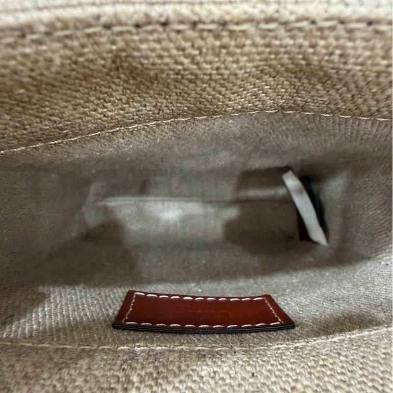 Chloe’ 蔻依 Woody North South 亞麻帆布皮革飾邊直立手提/斜背包(咖啡色)-19