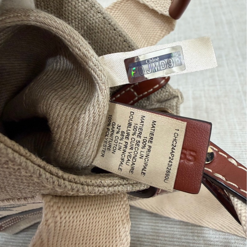 Chloe’ 蔻依 Woody North South 亞麻帆布皮革飾邊直立手提/斜背包(咖啡色)-20