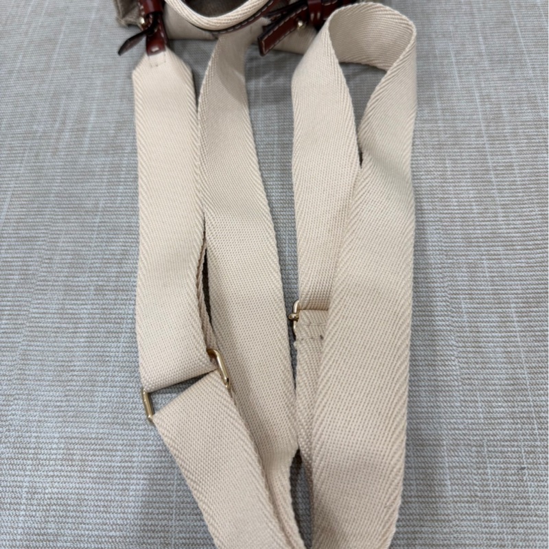 Chloe’ 蔻依 Woody North South 亞麻帆布皮革飾邊直立手提/斜背包(咖啡色)-24