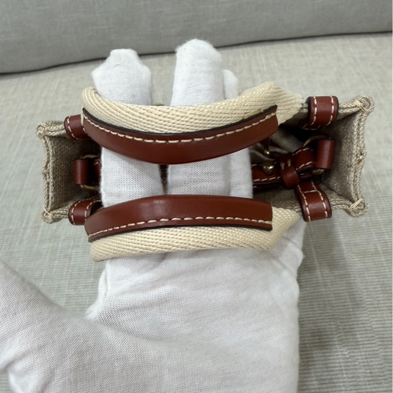 Chloe’ 蔻依 Woody North South 亞麻帆布皮革飾邊直立手提/斜背包(咖啡色)-25