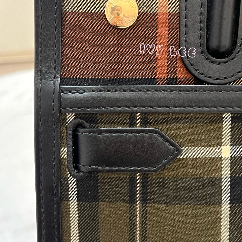 Burberry 綠色帆布皮革雙提手格紋手提包 斜背包 肩背包 棕色 黑色 8035823 正品 二手精品-2