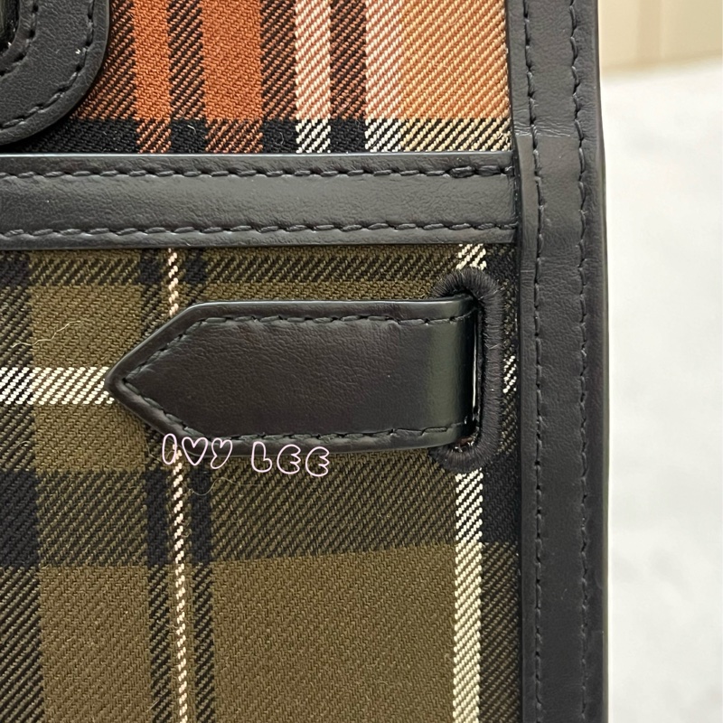 Burberry 綠色帆布皮革雙提手格紋手提包 斜背包 肩背包 棕色 黑色 8035823 正品 二手精品-3