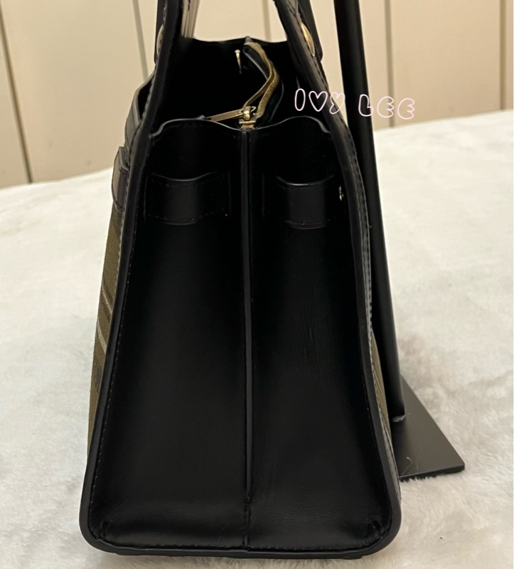 Burberry 綠色帆布皮革雙提手格紋手提包 斜背包 肩背包 棕色 黑色 8035823 正品 二手精品-5