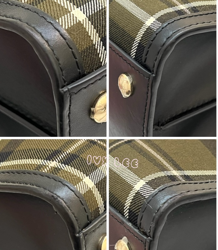 Burberry 綠色帆布皮革雙提手格紋手提包 斜背包 肩背包 棕色 黑色 8035823 正品 二手精品-27