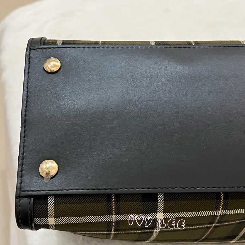 Burberry 綠色帆布皮革雙提手格紋手提包 斜背包 肩背包 棕色 黑色 8035823 正品 二手精品-37