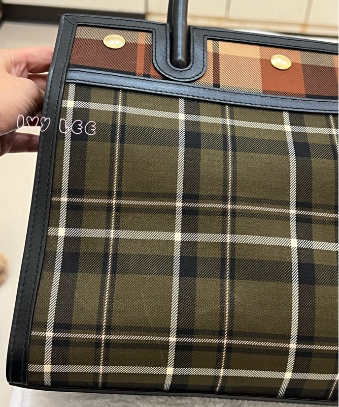 Burberry 綠色帆布皮革雙提手格紋手提包 斜背包 肩背包 棕色 黑色 8035823 正品 二手精品-40