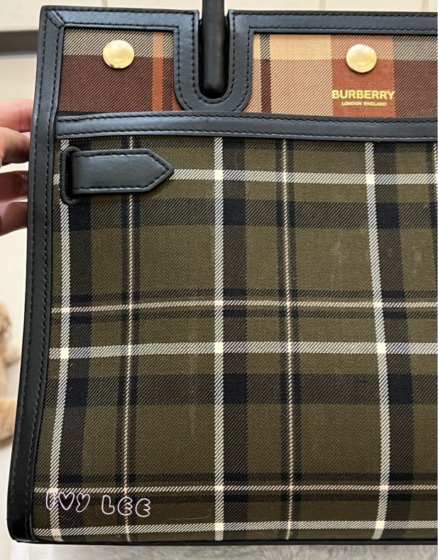 Burberry 綠色帆布皮革雙提手格紋手提包 斜背包 肩背包 棕色 黑色 8035823 正品 二手精品-42