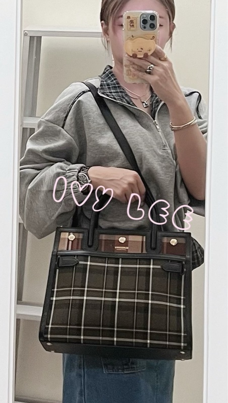 Burberry 綠色帆布皮革雙提手格紋手提包 斜背包 肩背包 棕色 黑色 8035823 正品 二手精品-44
