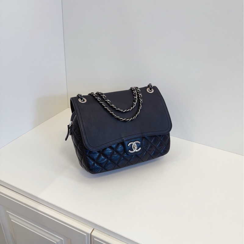 ✨Chanel 黑銀CF 大方胖子 翻蓋鏈條包🖤-5