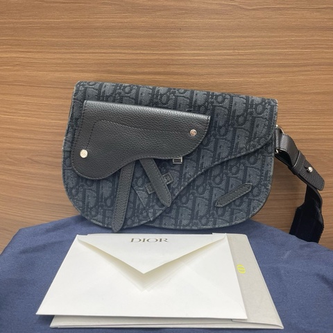 迪奧｜刺繡馬鞍包 藍黑色全套