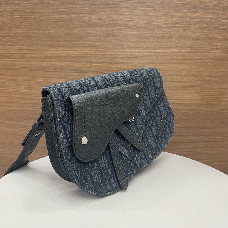 迪奧｜刺繡馬鞍包 藍黑色全套-1