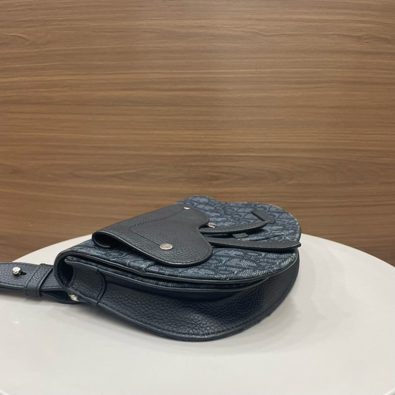 迪奧｜刺繡馬鞍包 藍黑色全套-3