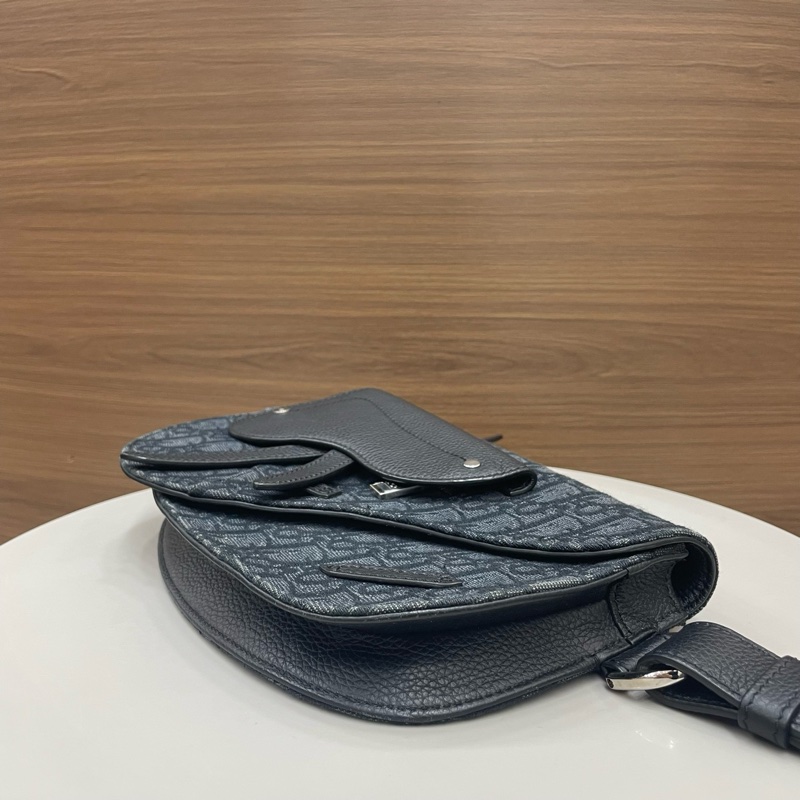 迪奧｜刺繡馬鞍包 藍黑色全套-4
