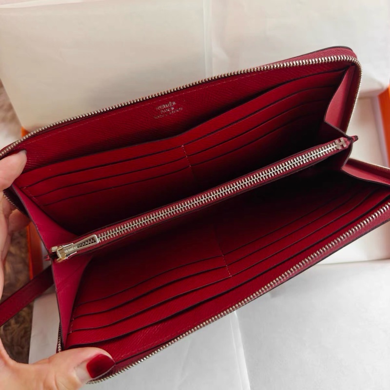 【近新閒置品】Hermes長款錢包愛馬仕Azap石榴紅X刻長款錢包長夾護照-4