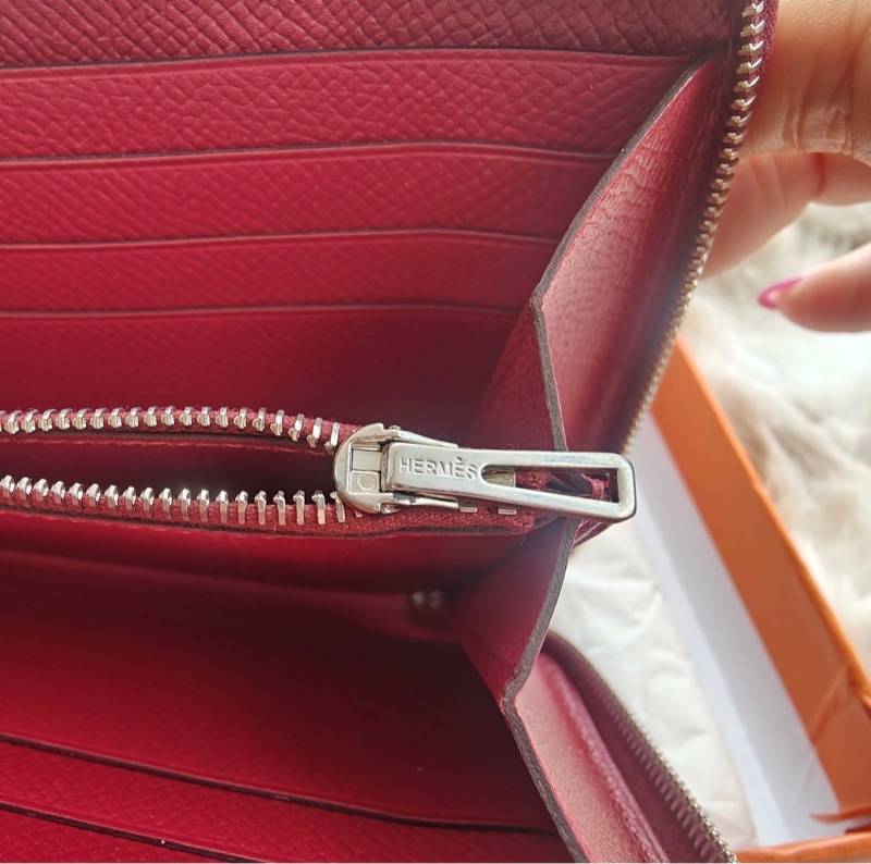 【近新閒置品】Hermes長款錢包愛馬仕Azap石榴紅X刻長款錢包長夾護照-5