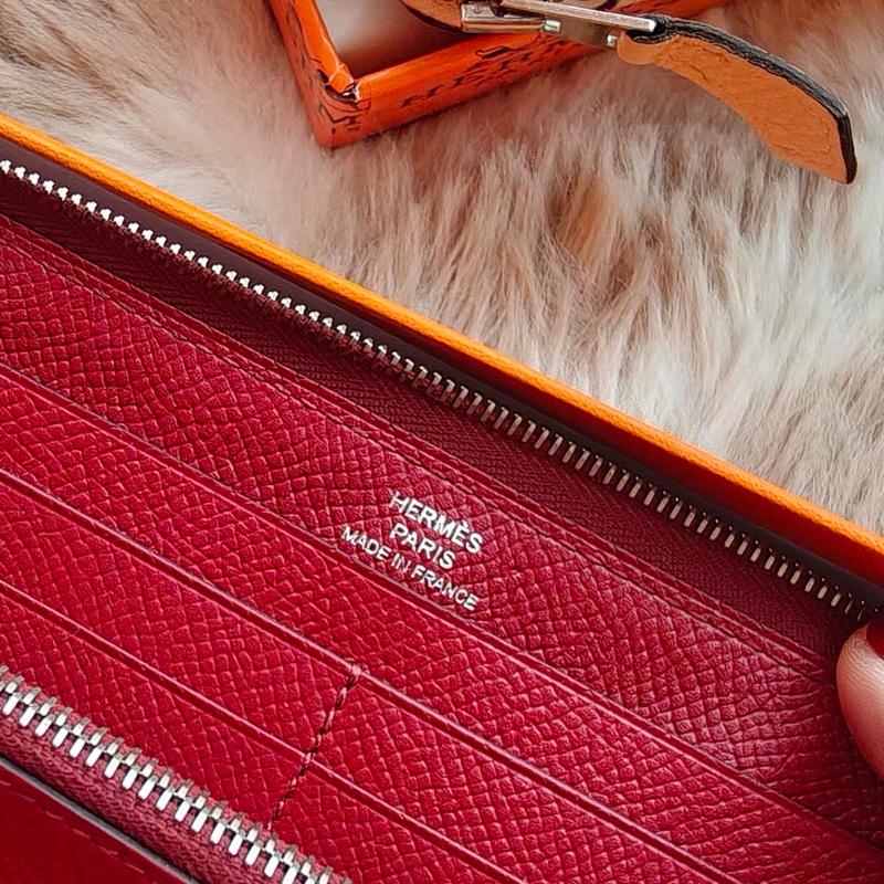 【近新閒置品】Hermes長款錢包愛馬仕Azap石榴紅X刻長款錢包長夾護照-6