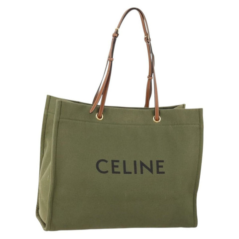 CELINE 帆布托特包 綠色金色 Auth fm5192M