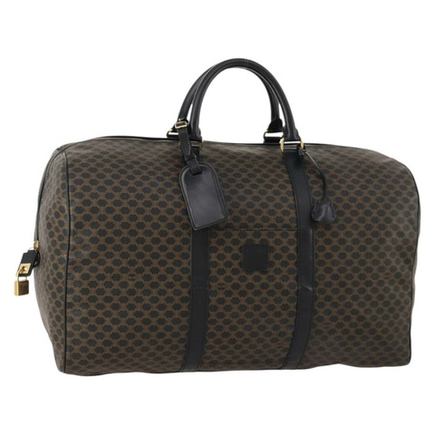 CELINE Macadam帆布波士頓包 PVC皮革 黑色金色 Auth mr2048A