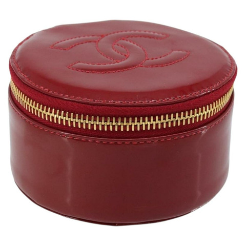 香奈兒 COCO 標誌珠寶盒 漆皮 紅色金色 CC Auth LNZ684V