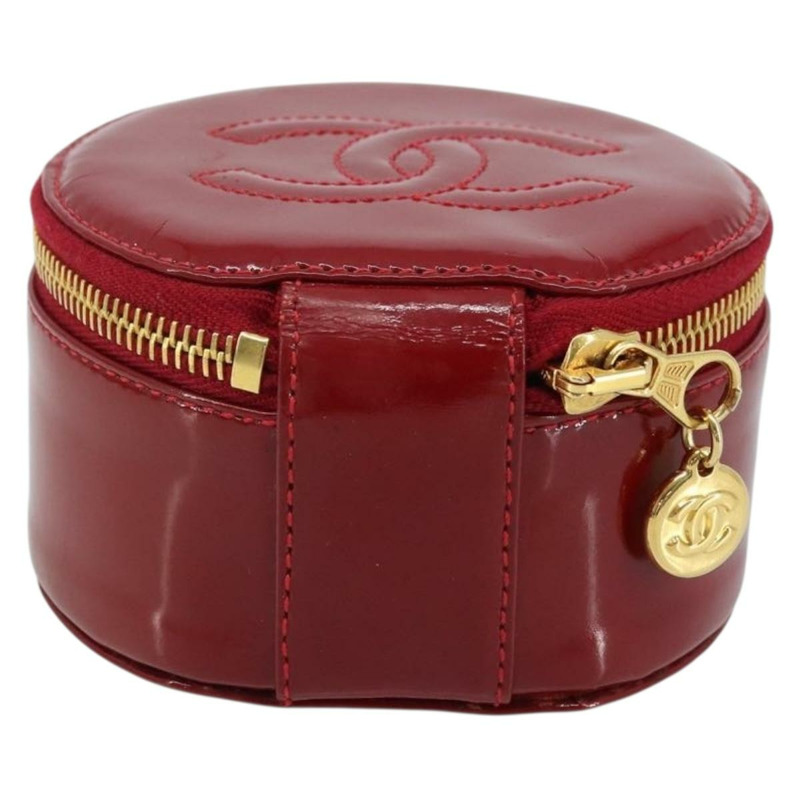 【日本直送】香奈兒 COCO 標誌珠寶盒 漆皮 紅色金色 CC Auth LNZ684V-2