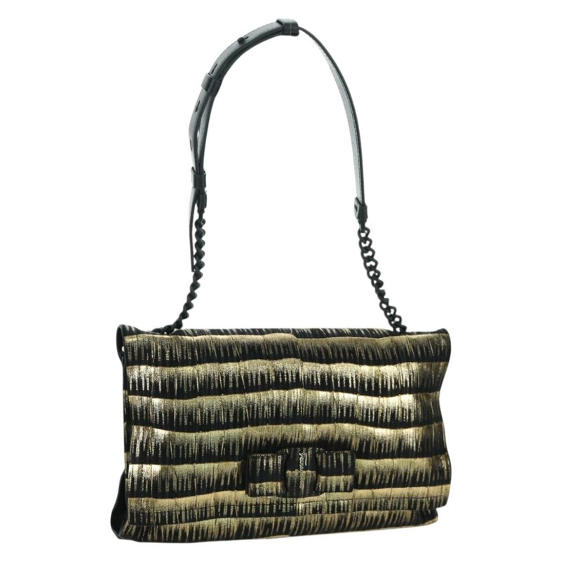 【日本直送】Salvatore Ferragamo Vala 鏈條單肩包 皮革 黑色 金色 正品 am11001V-0