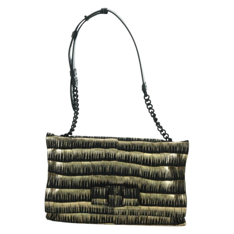 【日本直送】Salvatore Ferragamo Vala 鏈條單肩包 皮革 黑色 金色 正品 am11001V-1