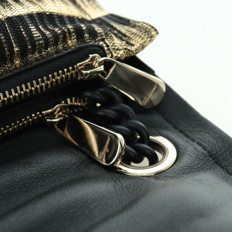 【日本直送】Salvatore Ferragamo Vala 鏈條單肩包 皮革 黑色 金色 正品 am11001V-15