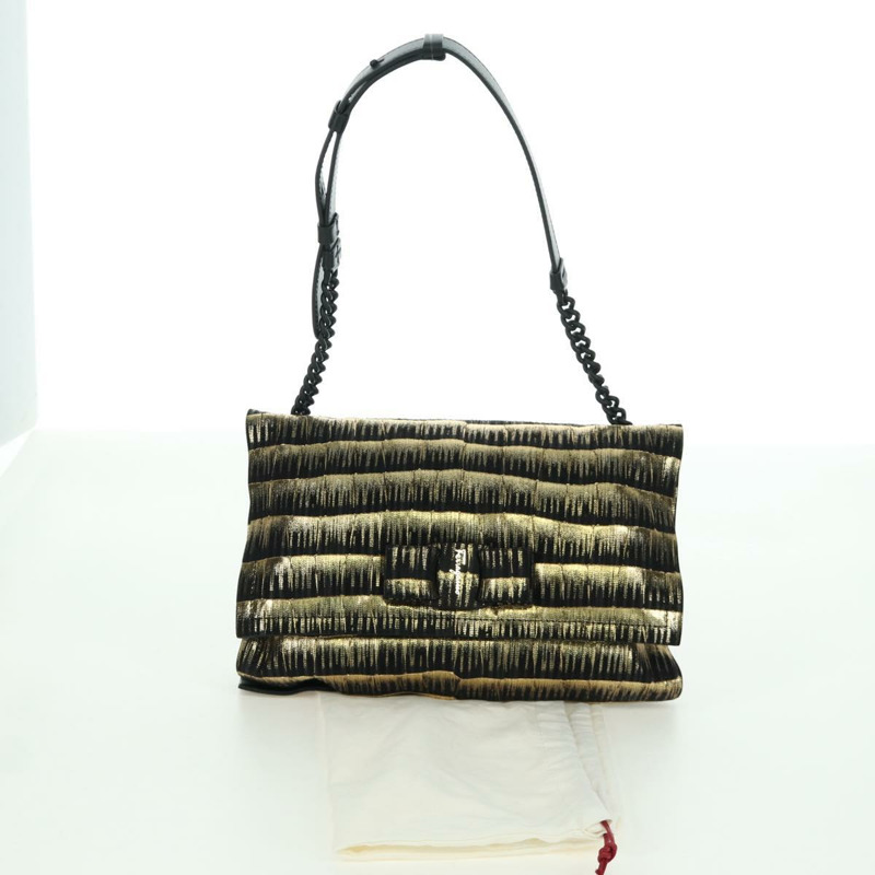 【日本直送】Salvatore Ferragamo Vala 鏈條單肩包 皮革 黑色 金色 正品 am11001V-24