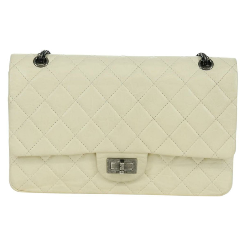 【日本直送】香奈兒 Matelasse 2.55 雙蓋鏈條包 白色皮革 CC Auth ARZ713V-1