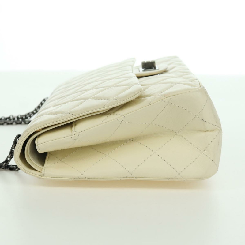 【日本直送】香奈兒 Matelasse 2.55 雙蓋鏈條包 白色皮革 CC Auth ARZ713V-3