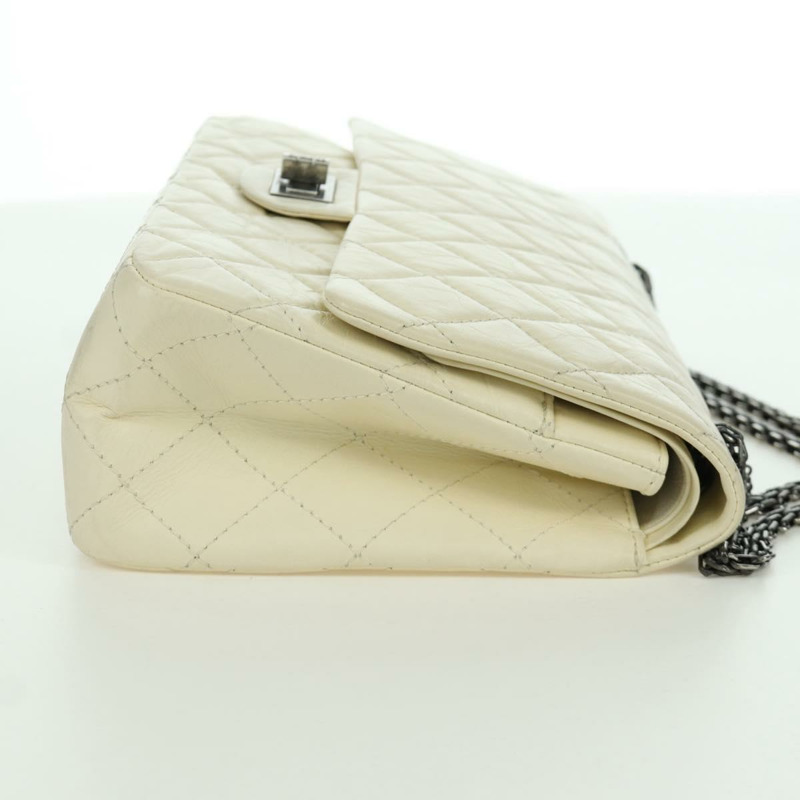 【日本直送】香奈兒 Matelasse 2.55 雙蓋鏈條包 白色皮革 CC Auth ARZ713V-4