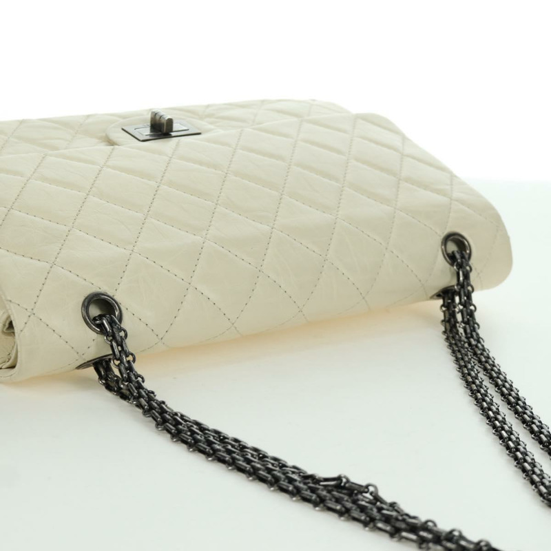 【日本直送】香奈兒 Matelasse 2.55 雙蓋鏈條包 白色皮革 CC Auth ARZ713V-5