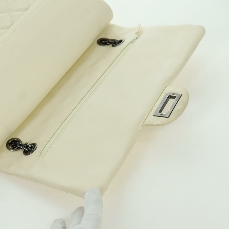 【日本直送】香奈兒 Matelasse 2.55 雙蓋鏈條包 白色皮革 CC Auth ARZ713V-15