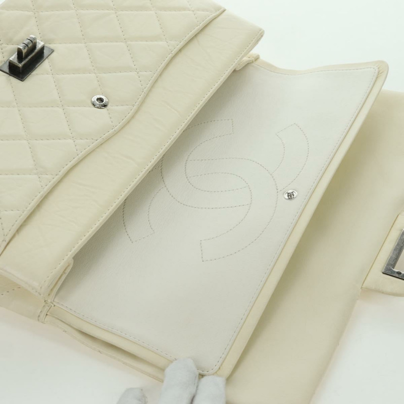 【日本直送】香奈兒 Matelasse 2.55 雙蓋鏈條包 白色皮革 CC Auth ARZ713V-19