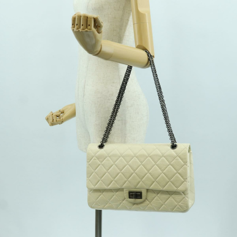 【日本直送】香奈兒 Matelasse 2.55 雙蓋鏈條包 白色皮革 CC Auth ARZ713V-28