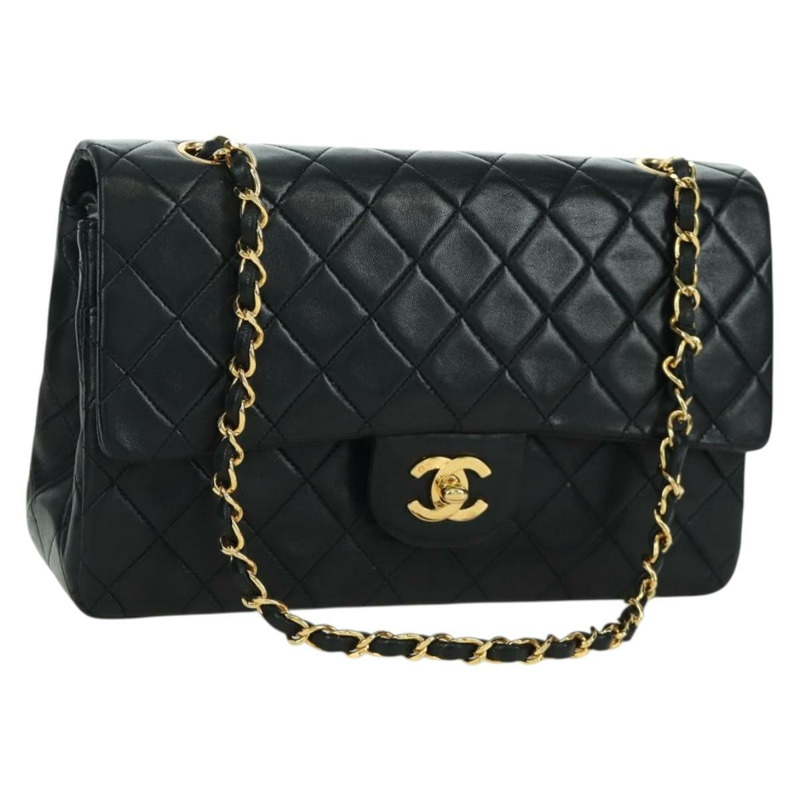 【日本直送】香奈兒 Matelasse 25 雙蓋鏈條包 羊皮 金色 黑色 CC Auth ARZ719SAV-0