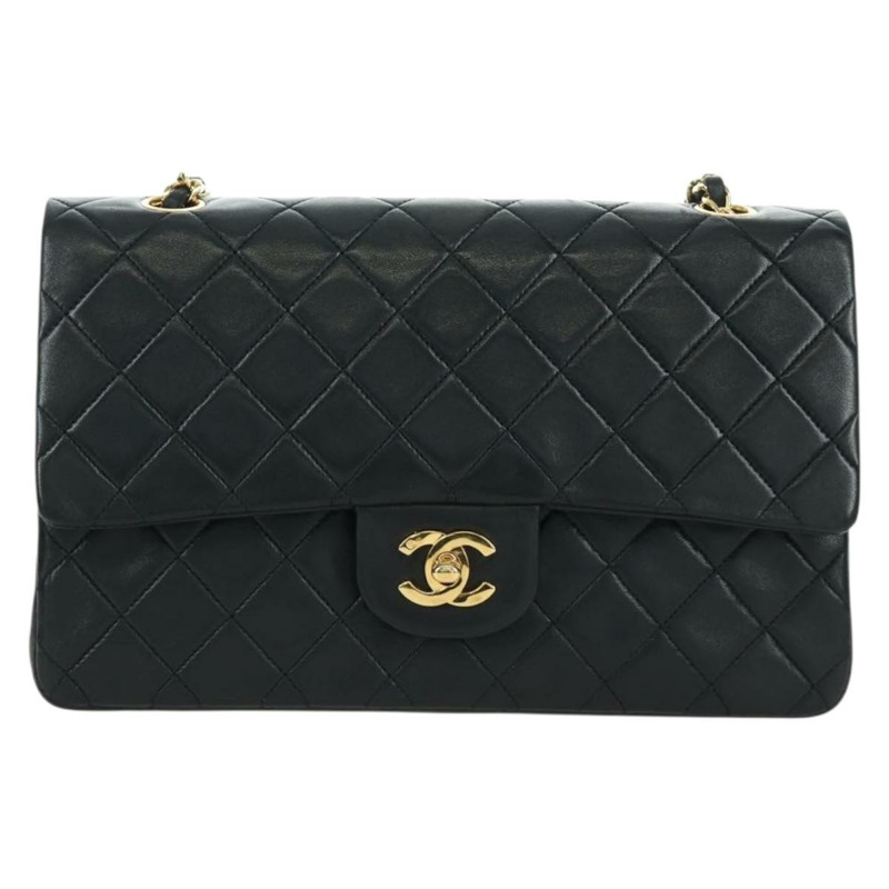 【日本直送】香奈兒 Matelasse 25 雙蓋鏈條包 羊皮 金色 黑色 CC Auth ARZ719SAV-1