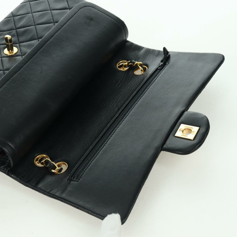 【日本直送】香奈兒 Matelasse 25 雙蓋鏈條包 羊皮 金色 黑色 CC Auth ARZ719SAV-15