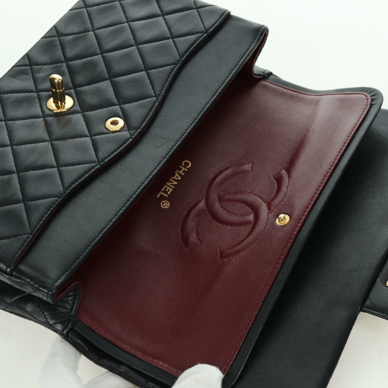 【日本直送】香奈兒 Matelasse 25 雙蓋鏈條包 羊皮 金色 黑色 CC Auth ARZ719SAV-19