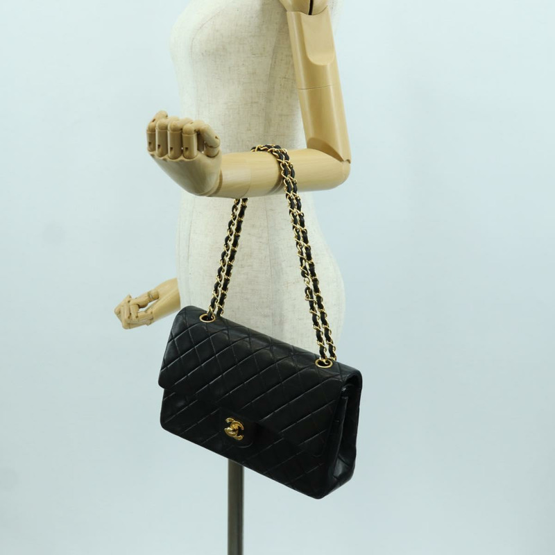 【日本直送】香奈兒 Matelasse 25 雙蓋鏈條包 羊皮 金色 黑色 CC Auth ARZ719SAV-28