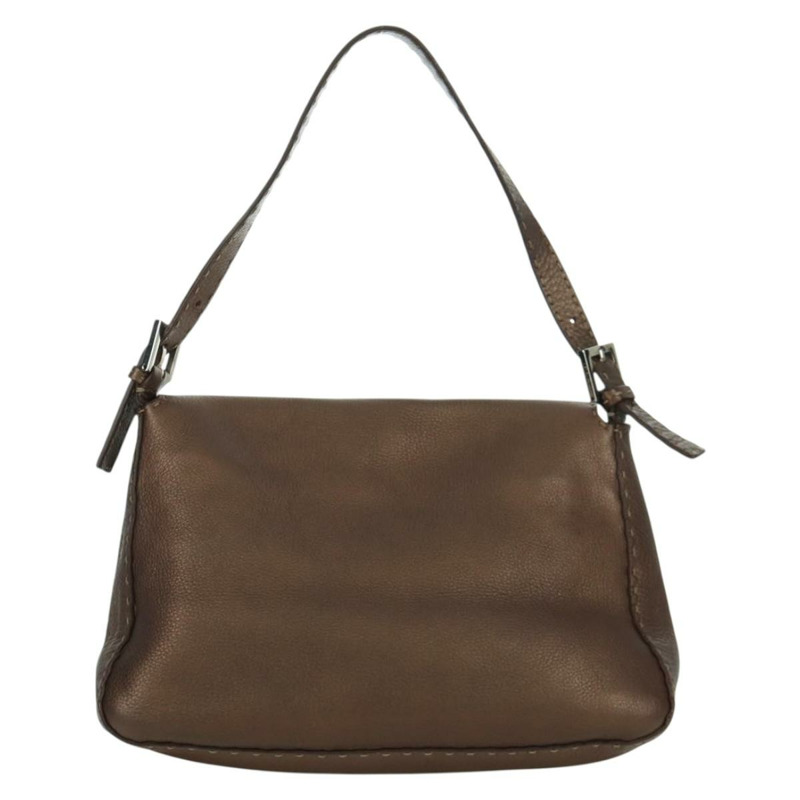 【日本直送】FENDI Mamma Baguette Selleria 單肩包 皮革 棕色 銀色 正品 ARZ697SAV-2