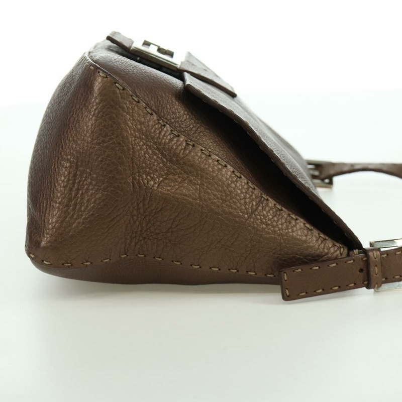【日本直送】FENDI Mamma Baguette Selleria 單肩包 皮革 棕色 銀色 正品 ARZ697SAV-4