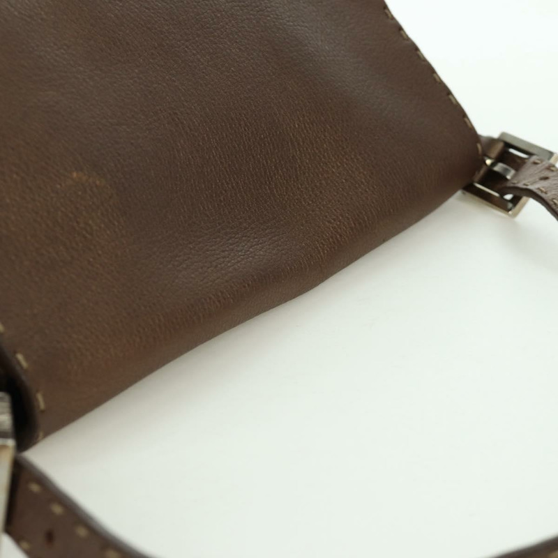【日本直送】FENDI Mamma Baguette Selleria 單肩包 皮革 棕色 銀色 正品 ARZ697SAV-5