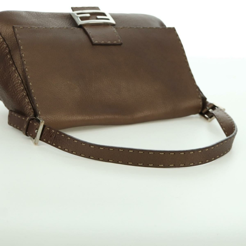 【日本直送】FENDI Mamma Baguette Selleria 單肩包 皮革 棕色 銀色 正品 ARZ697SAV-6