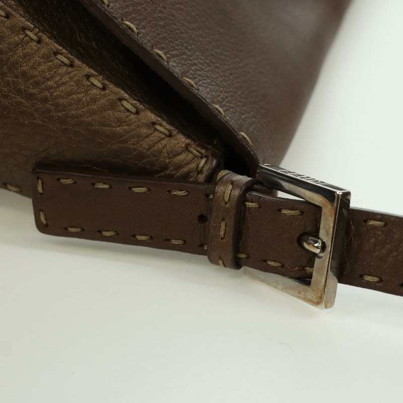【日本直送】FENDI Mamma Baguette Selleria 單肩包 皮革 棕色 銀色 正品 ARZ697SAV-7