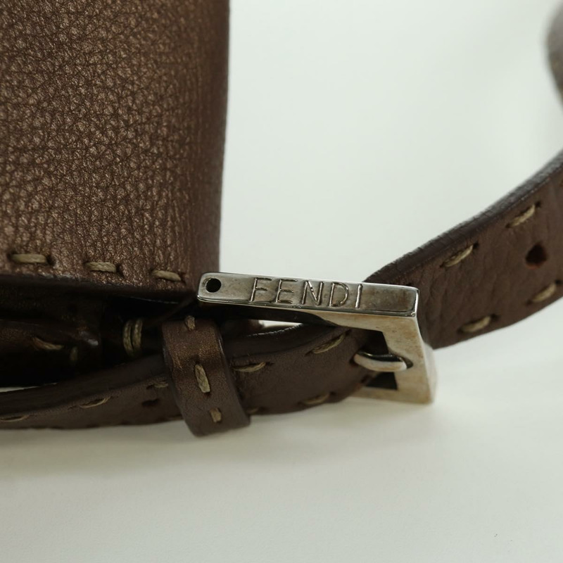 【日本直送】FENDI Mamma Baguette Selleria 單肩包 皮革 棕色 銀色 正品 ARZ697SAV-8